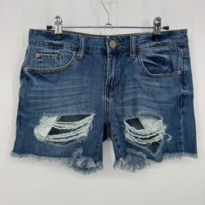ASHLEY MASON Womens Blue Denim Distressed Cutoff Shorts Size 25